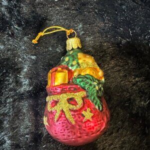 Vintage Czech Republic Christmas Ornament Glass Santa Sack